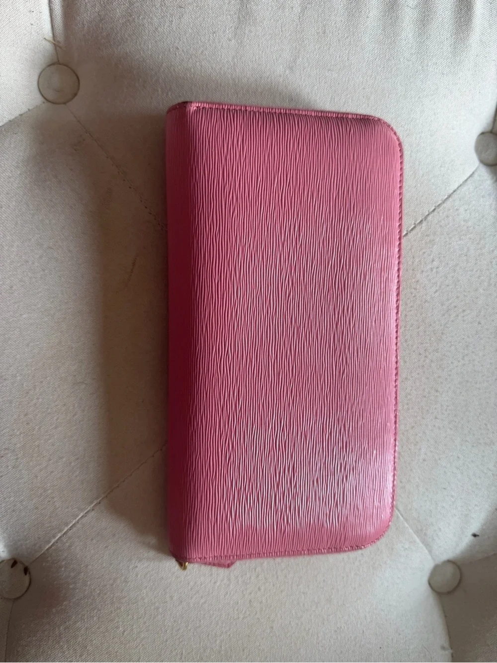 Authentic Prada Pink Textured Zip Wallet with Gold Logo